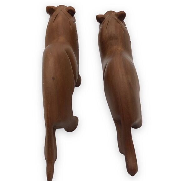 Vintage Hand Carved Hardwood Decorative Lions Big Cats Pair (2) - Picture 13 of 16